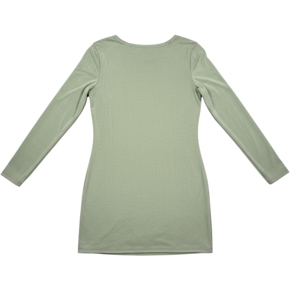 Y2K Sage Green Open Back High Neck Long Sleeve Slinky Bodycon Mini Dress Medium